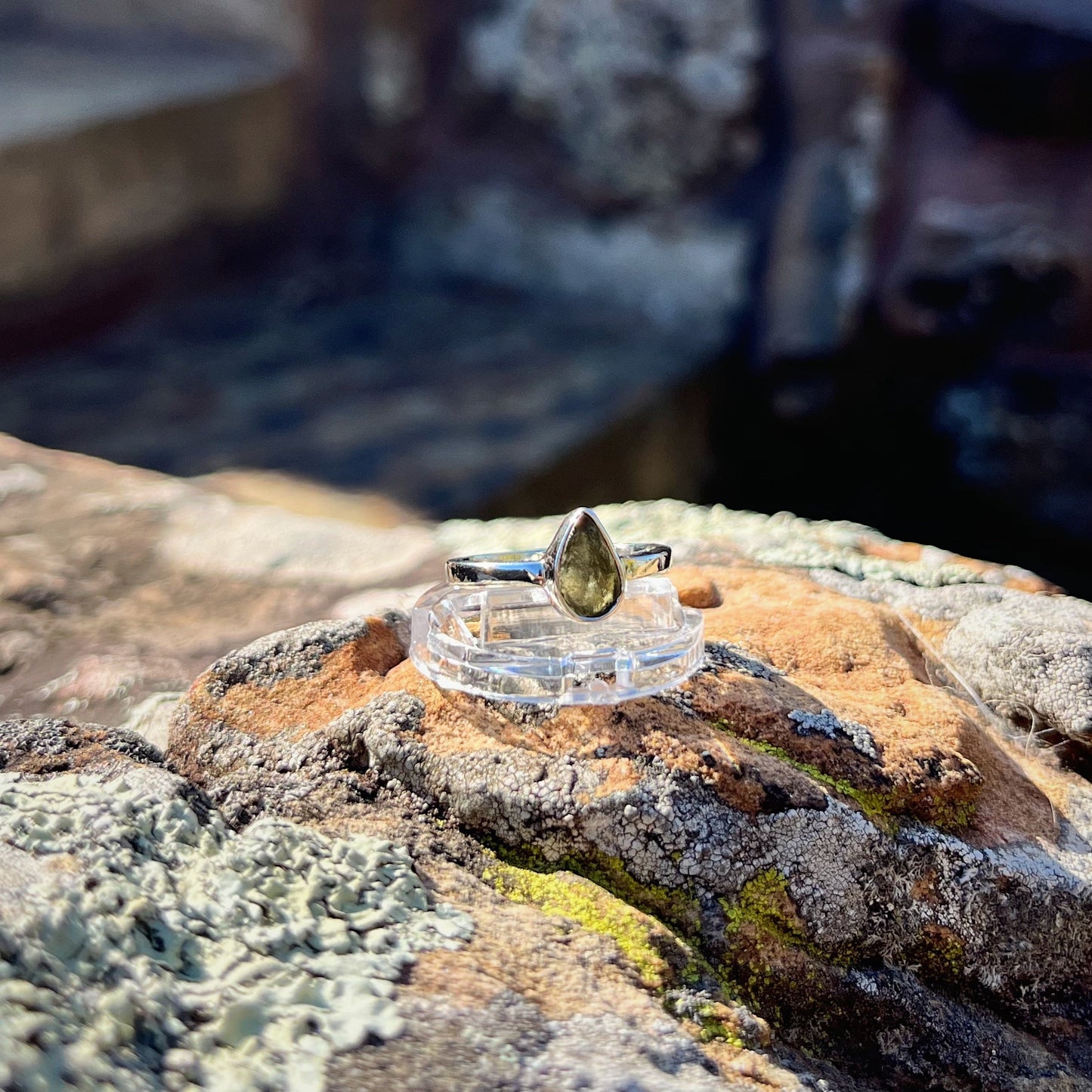Raw Moldavite Ring ( Size 7 )
