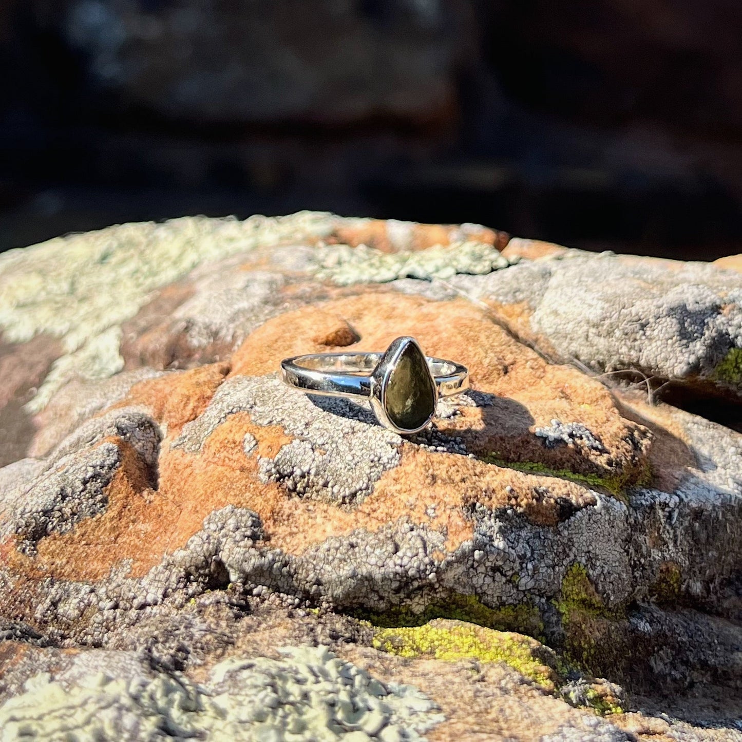 Raw Moldavite Ring ( Size 7 )