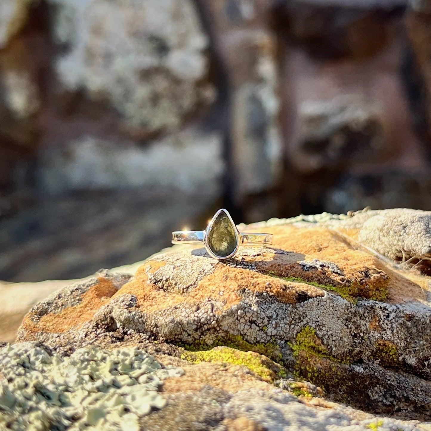 Raw Moldavite Ring ( Size 7 )