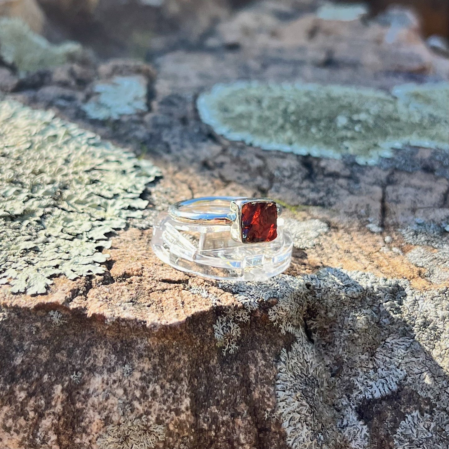 Raw Square Garnet Ring (Size 7)