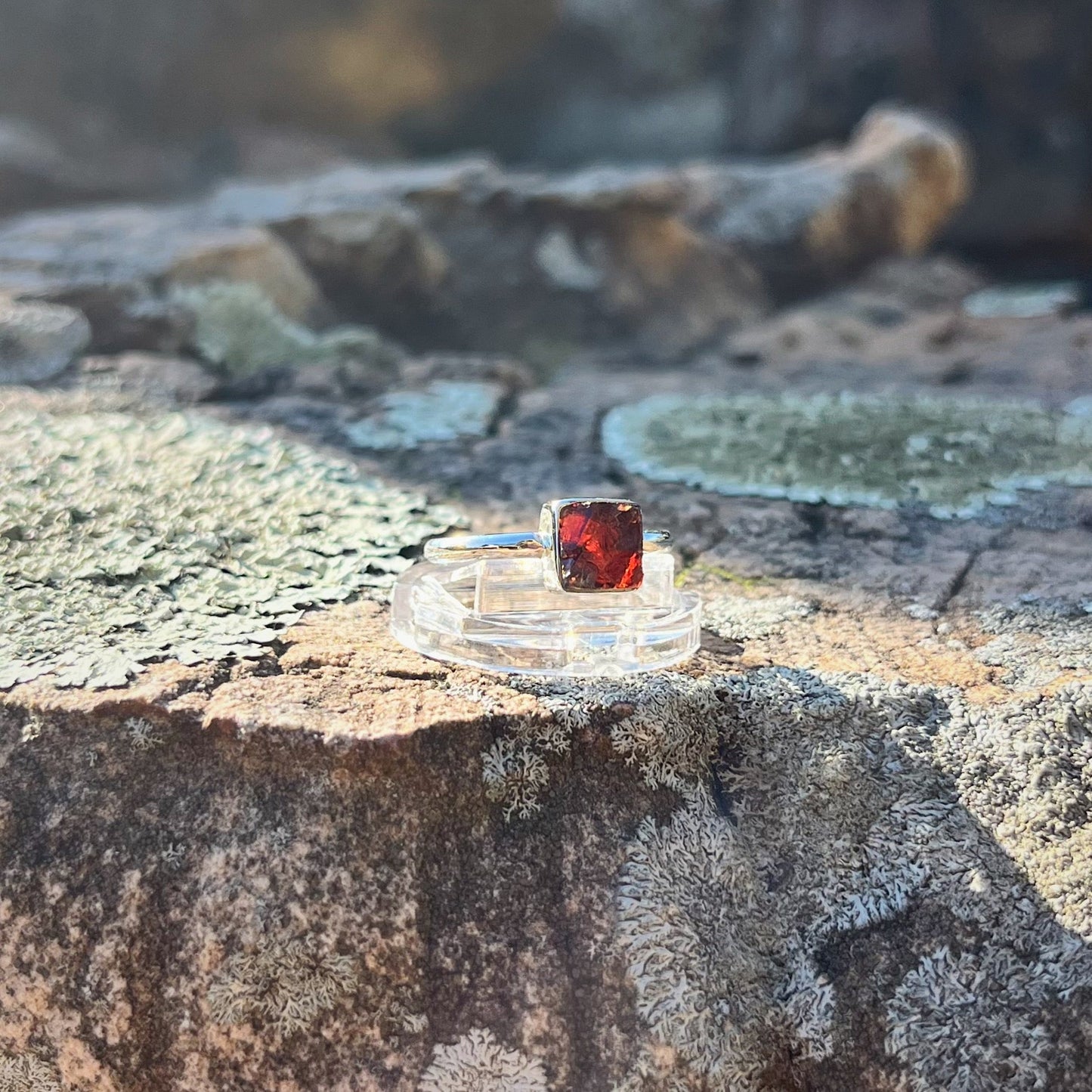 Raw Square Garnet Ring (Size 7)