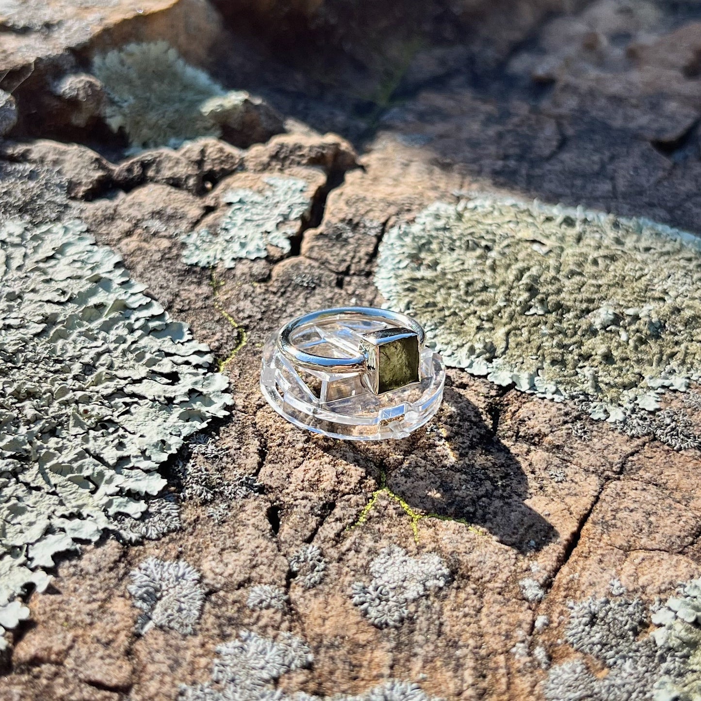 Raw Square Moldavite Ring (Size 7)