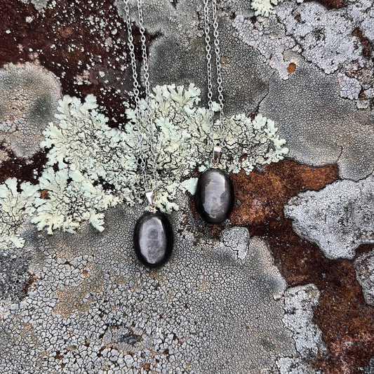Silver Sheen Black Obsidian Necklace