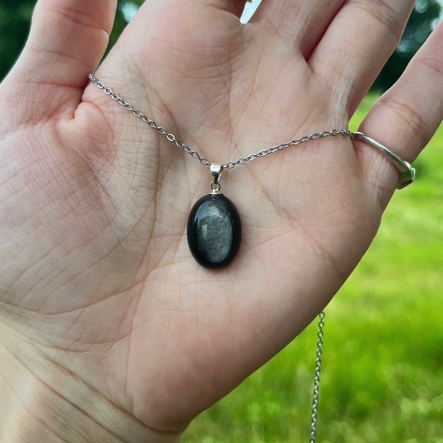 Silver Sheen Black Obsidian Necklace