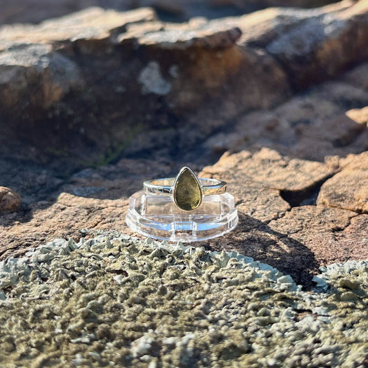 Raw Moldavite Ring (Size 6)