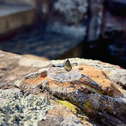 Raw Moldavite Ring ( Size 7 )