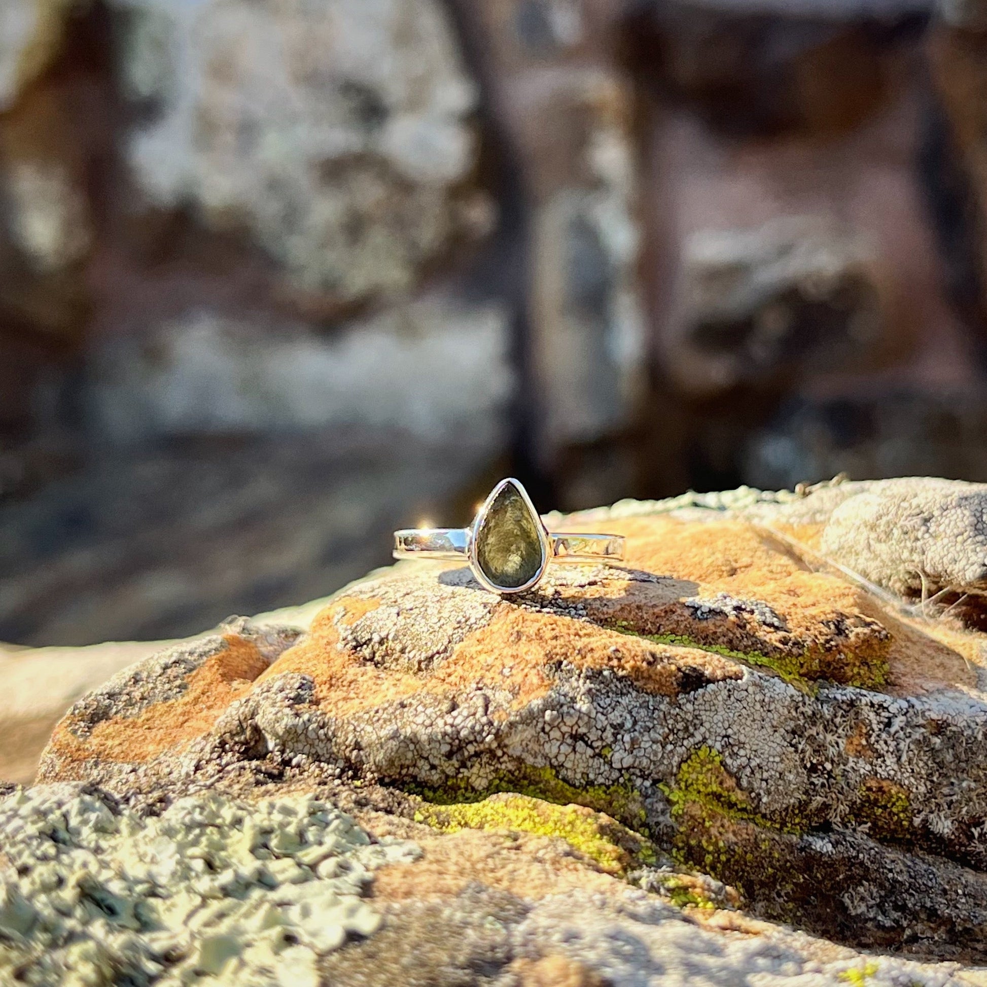 Raw Moldavite Ring ( Size 7 )