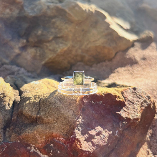 Raw Moldavite Ring (Size 8)