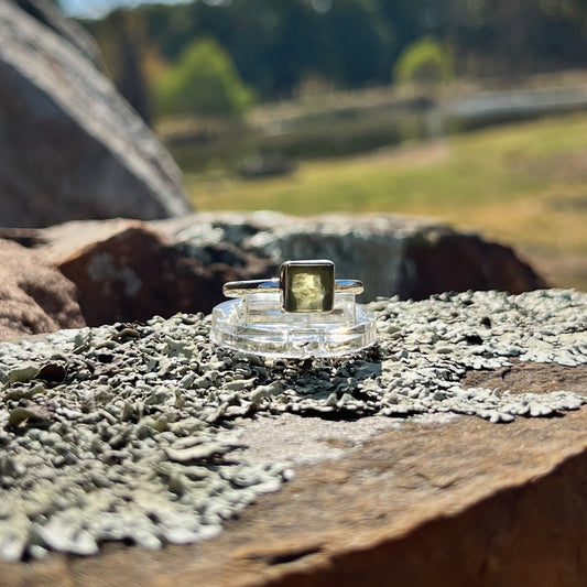 Raw Moldavite Ring ( Size 9 )