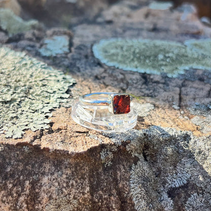 Raw Square Garnet Ring (Size 7)