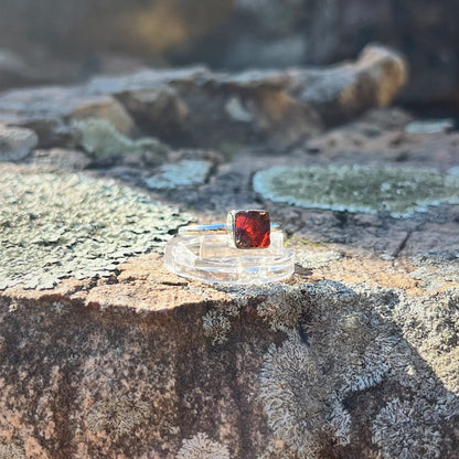 Raw Square Garnet Ring (Size 7)