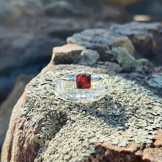 Raw Square Garnet Ring (Size 7)