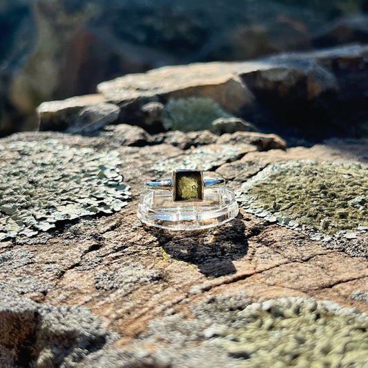 Raw Square Moldavite Ring (Size 7)
