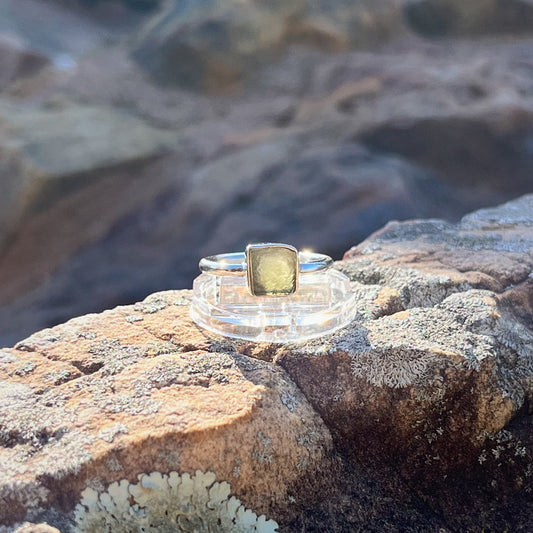 Raw Square Moldavite Ring (Size 7)