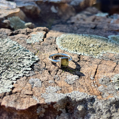 Raw Square Moldavite Ring (Size 7)