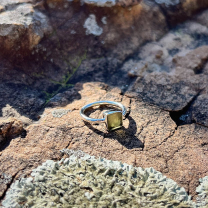 Raw Square Moldavite Ring (Size 7)