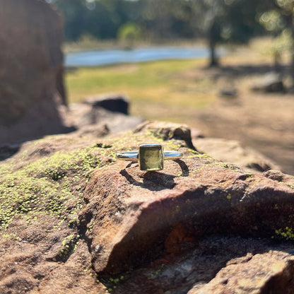 Raw Square Moldavite Ring (Size 8)